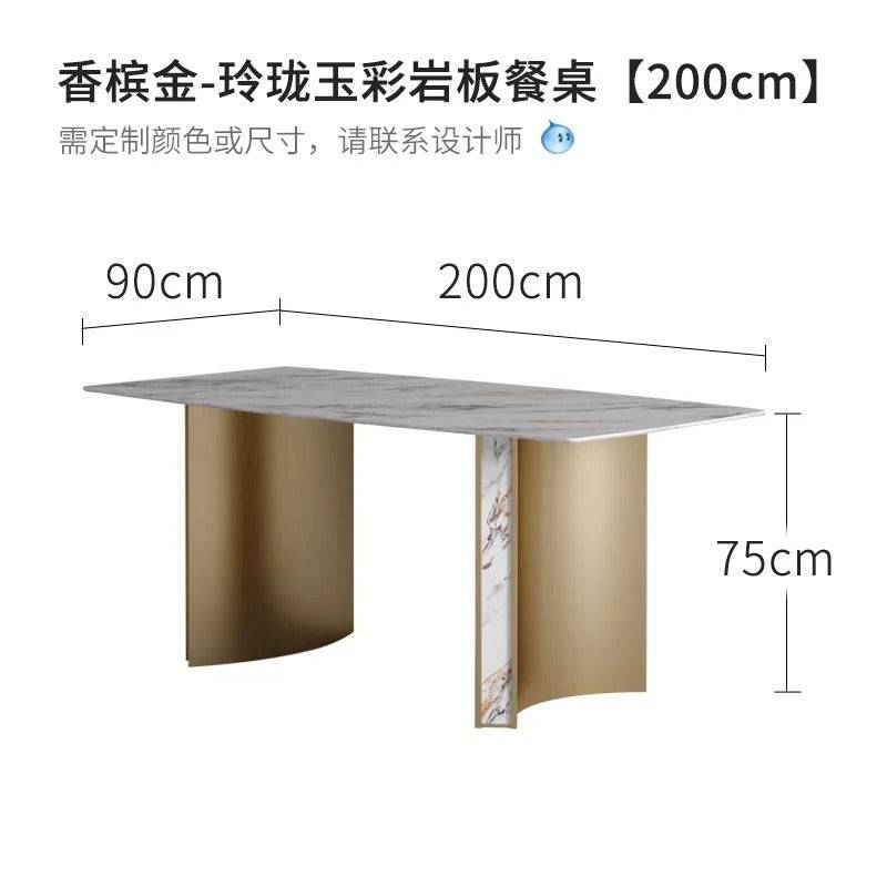 European Inspired Golden Marble Metal Inlay Italian Dining Table 6 seater