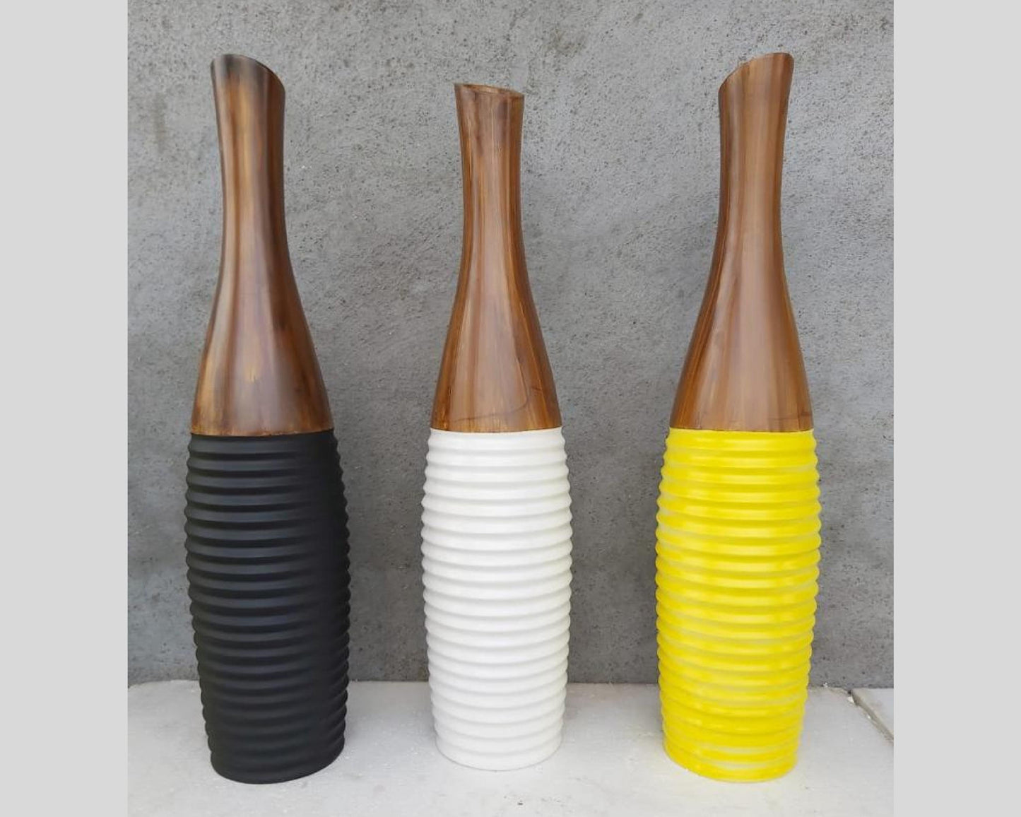 Begonia Shaped Decorative Wooden Extra Large Artificial floor vases for living room - Black White Yellow - 1 Piece