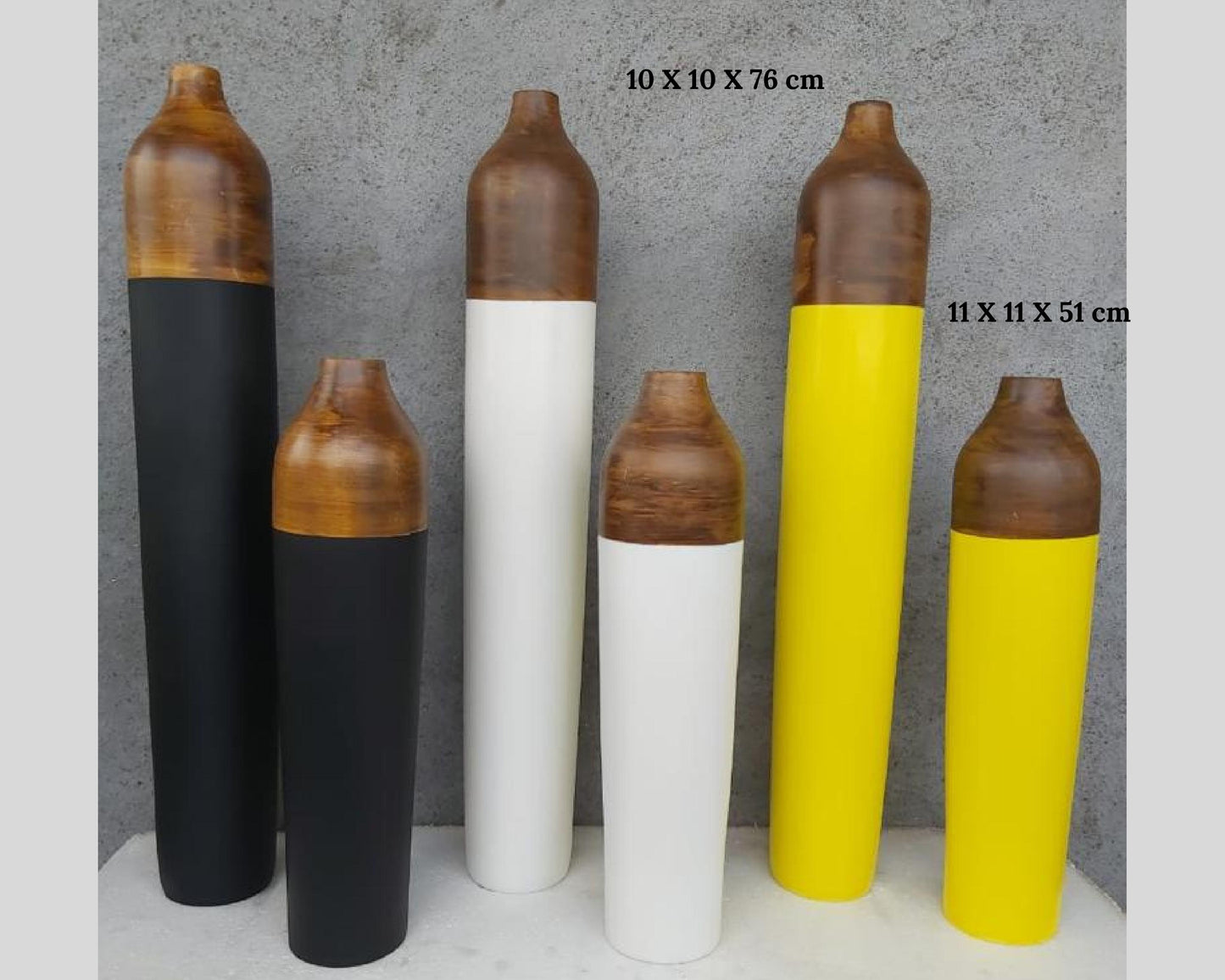 White Yellow Black & Gold Decorative Extra Large Artificial floor vases for living room - Set of 2