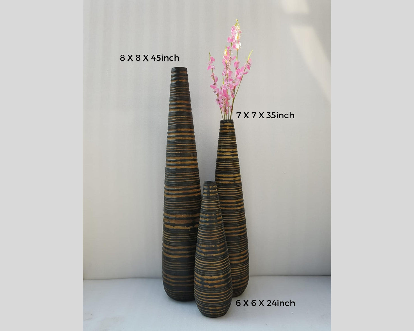 Modern Golden Mustard Extra Large Artificial floor vase for living room Cone Shape - Set of 3