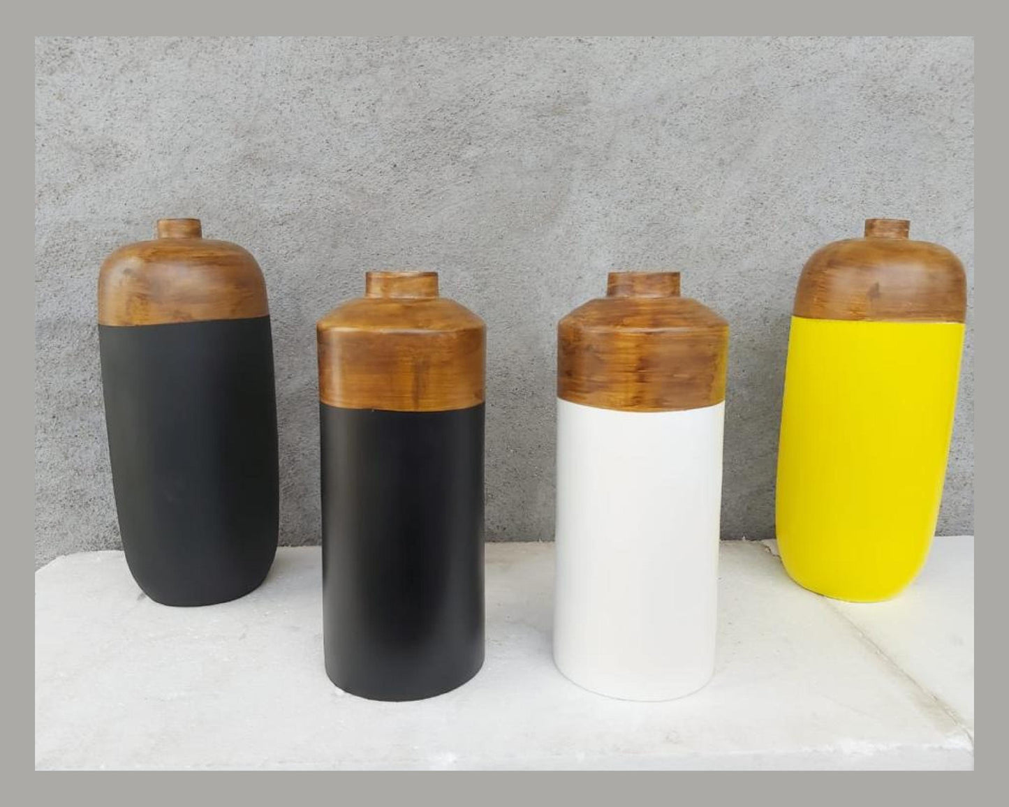 Decorative big, Tall, Artificial floor vases Mallet Shaped - Black Yellow - Set of 2