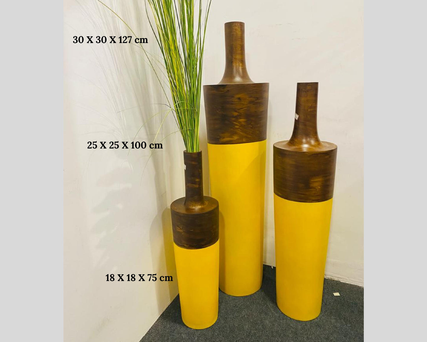 Wooden Yellow big, Tall, Artificial Mallet Shaped floor vases - Set of 3
