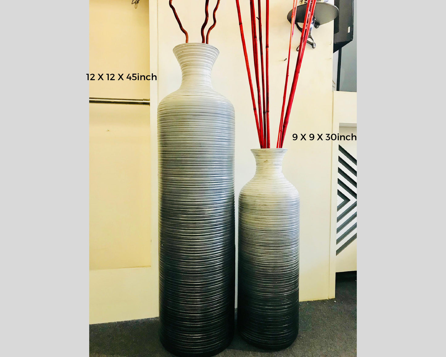 Brushed Mallet Decorative big, Tall, Artificial floor vases for living room - Set of 2