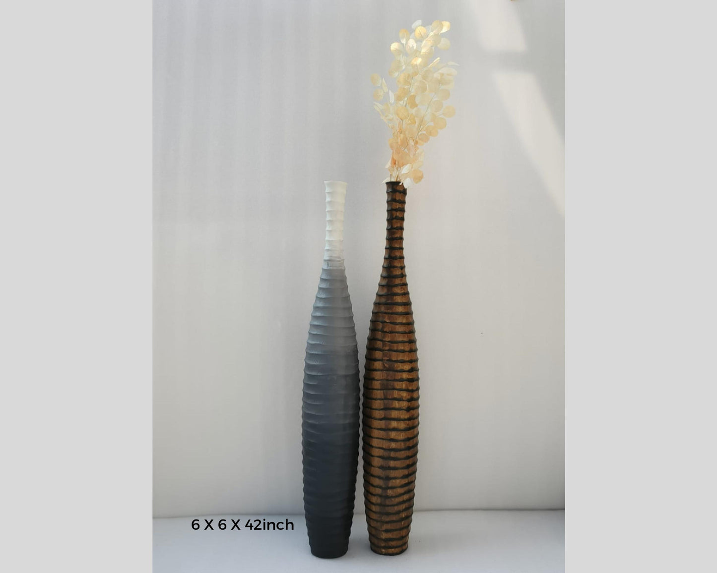 Plum Grey & Gold Decorative Extra Large Artificial floor vases for living room - Set of 2