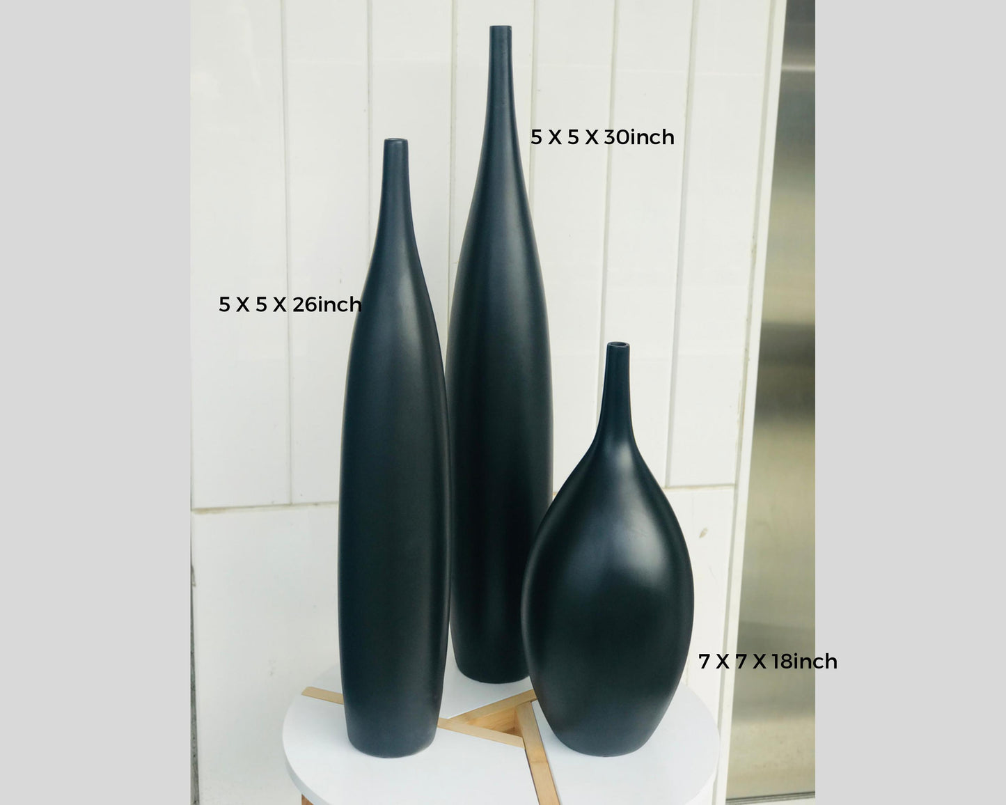 Matte Black Decorative big, Tall, Plum Shaped Artificial floor vases for living room - Set of 3