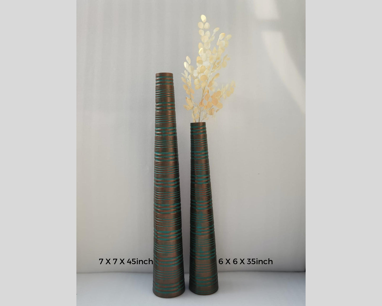 Designer Decorative big, Copper Green Artificial floor vase for living room Cone Shape - Set of 2