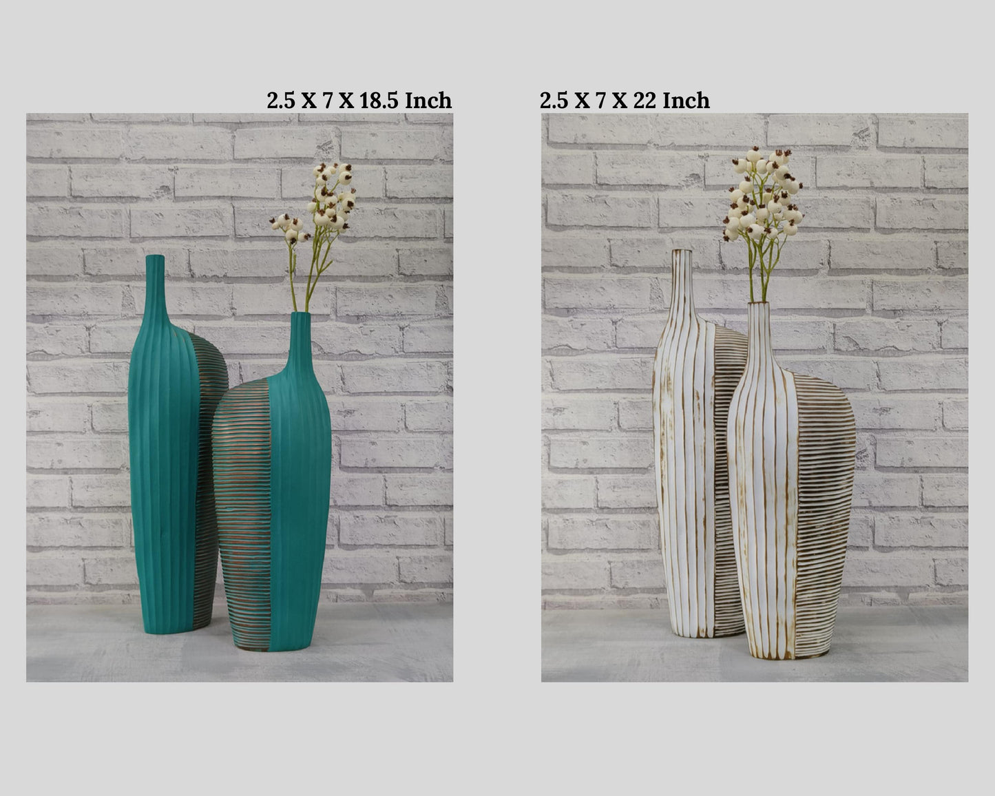 Designer Decorative big Artificial Green White floor vases Plum Shape - Set of 2