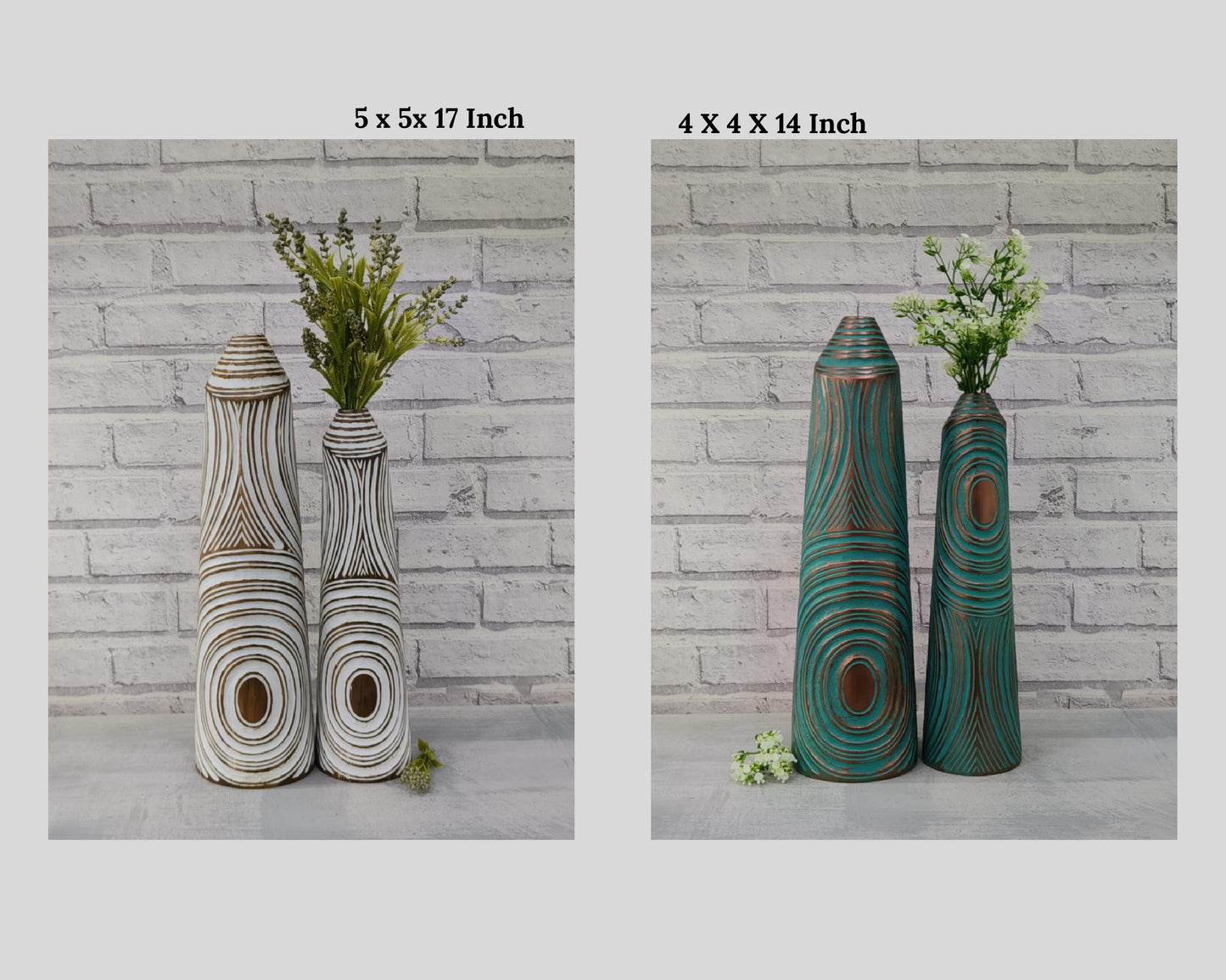 Green Copper White big, Tall, Artificial floor vases for living room - Set of 2