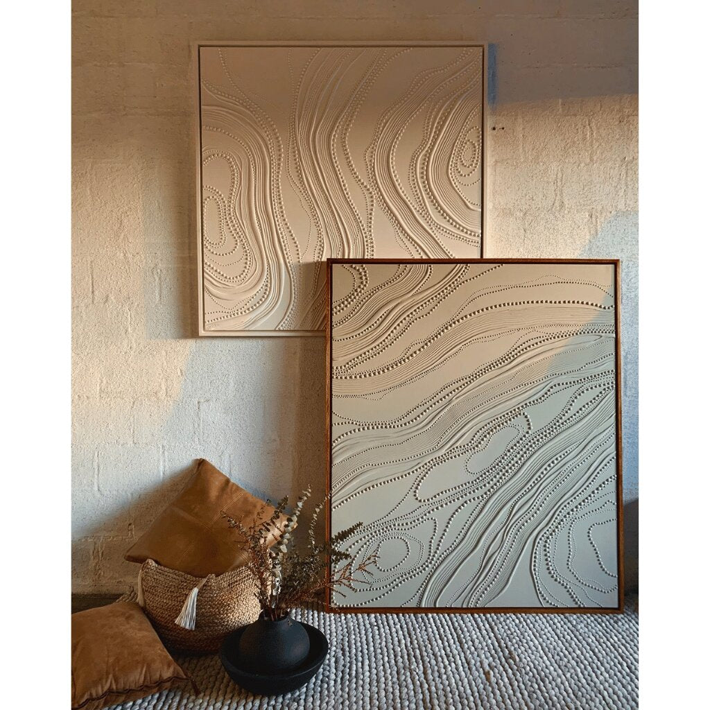 Beaded and Organic Texture Art with Topographic Lines for Bedroom, Living Room, Office