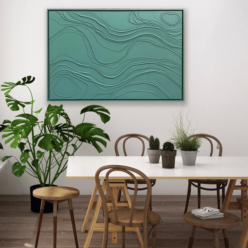 Textured Art with Flowing Topographic Lines and Beaded Accents for Bedroom, Living Room, Office