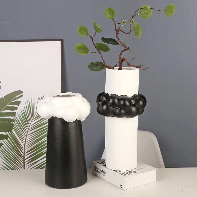Cloud Shape Abstract Black and White Ceramic Vase - set of 2