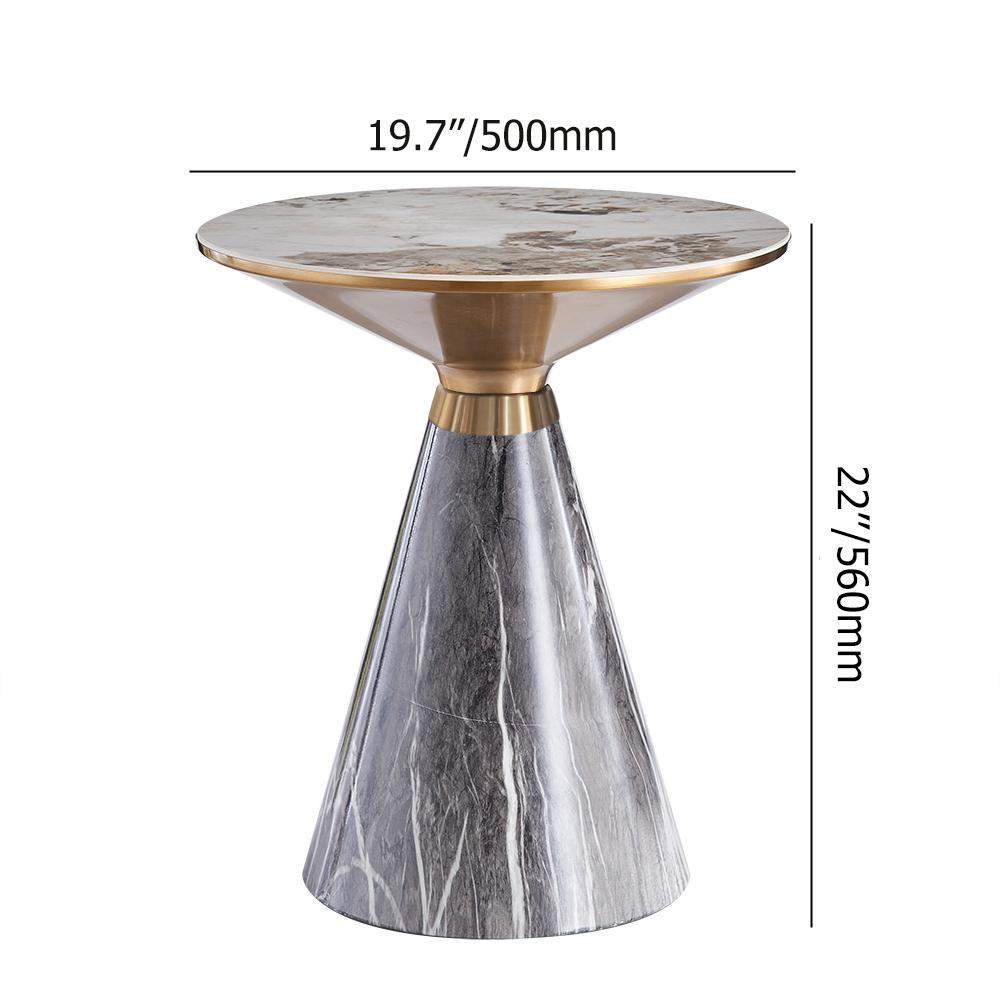 Gray & Gold Hourglass-Shape sofa marble side table with Stone Top & Stainless Steel Base