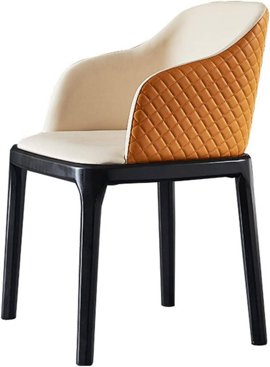 a brown and white chair with a black frame