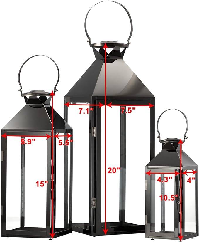 Black Stainless Steel Lantern - Set of 3