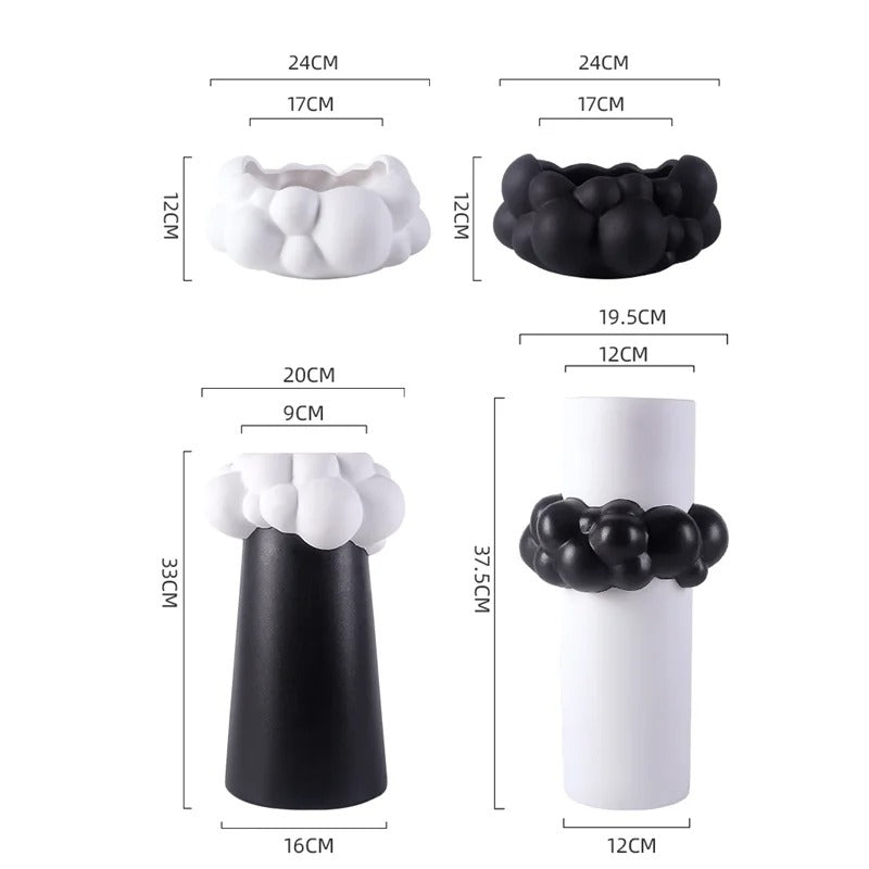 Cloud Shape Abstract Black and White Ceramic Vase - set of 2