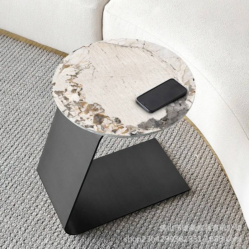 Italian C-Shaped brass golden sofa marble side table