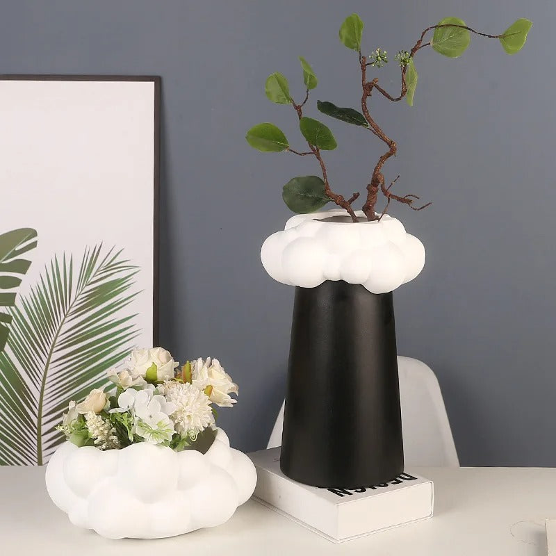 Cloud Shape Abstract Black and White Ceramic Vase - set of 2