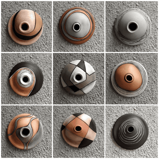 Abstract Harmony Pot-Cup shape Terracotta Wall Mural- set of 9