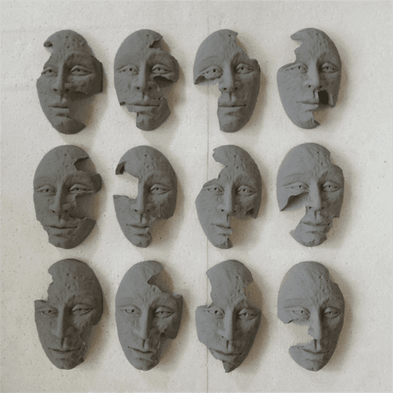 Abstract Pattern Human Face Terracotta Wall Mural- set of 12