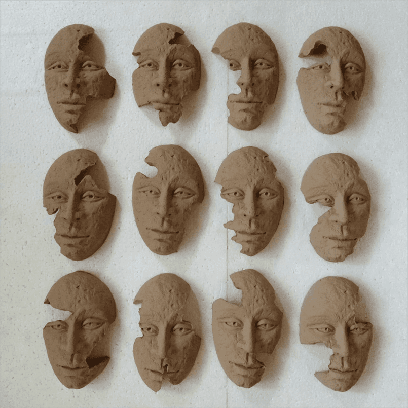 Divine Sculpture Human Face Terracotta Wall Mural- set of 12