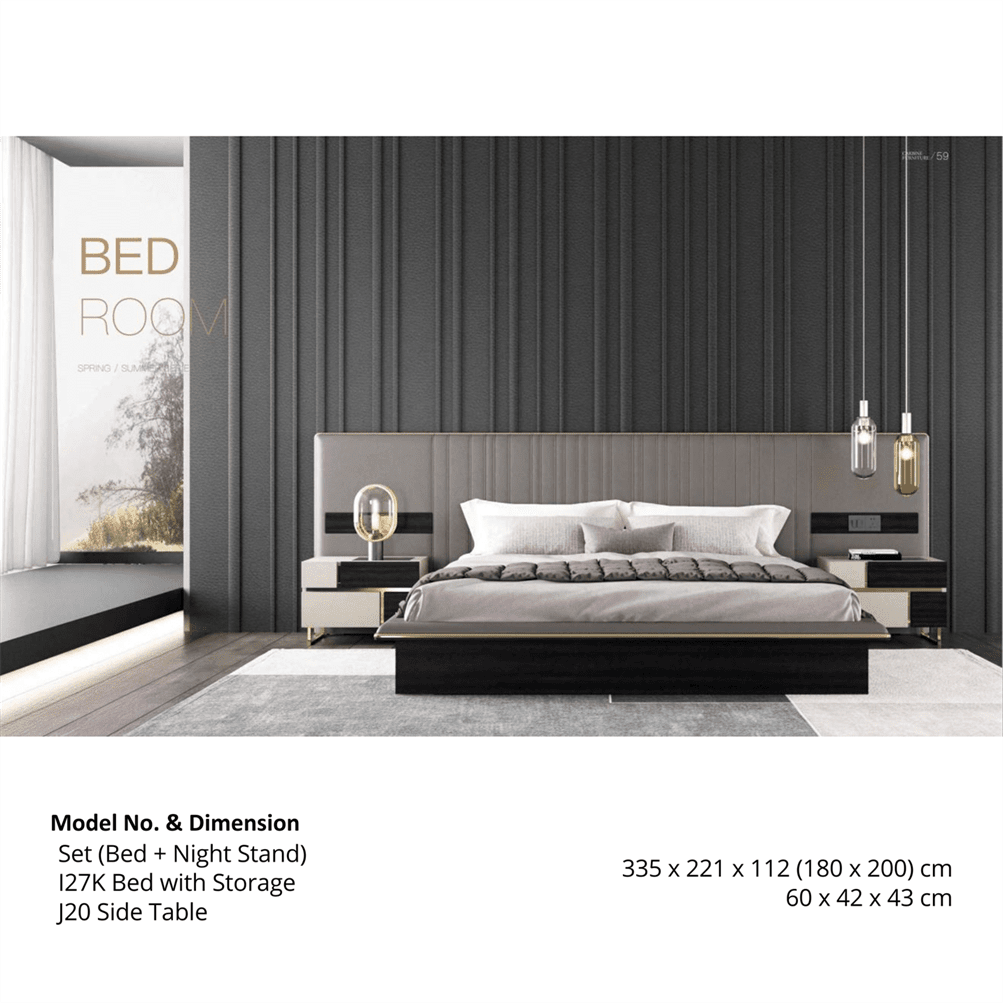 Elegant Upholstered Bed with Coordinated Nightstand for Contemporary Bedrooms - without Mattress