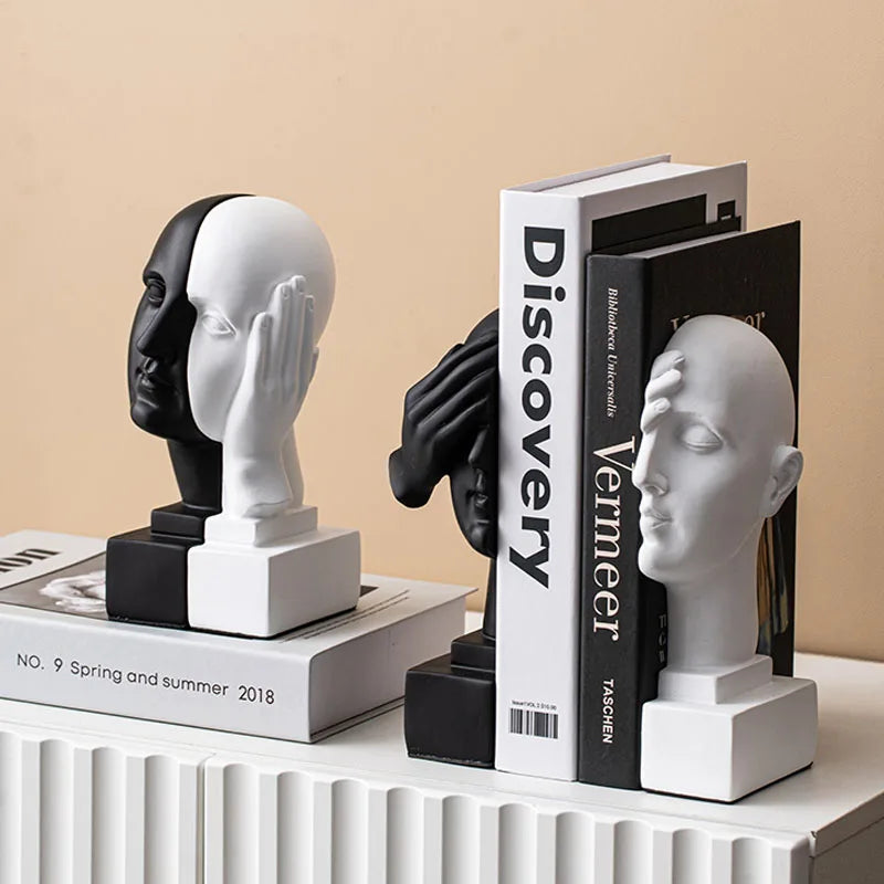 Black and white face bookends