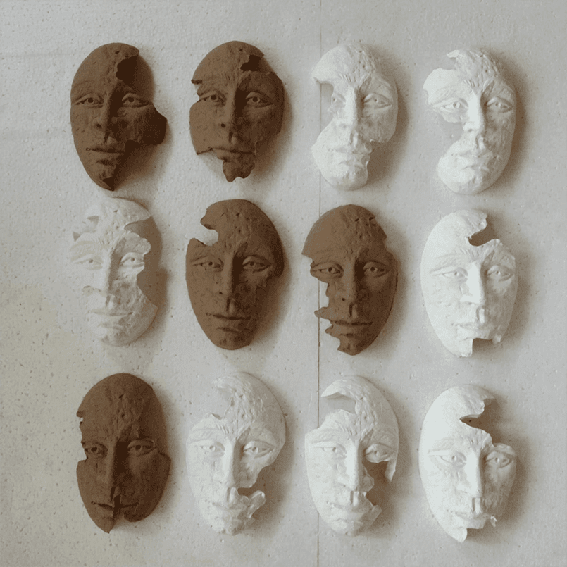 Floral Symphony Human Face Terracotta Wall Mural- set of 12