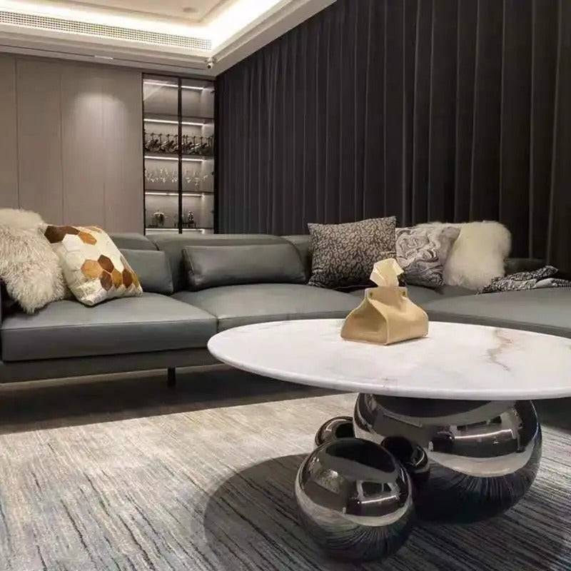 a living room with a couch and a table