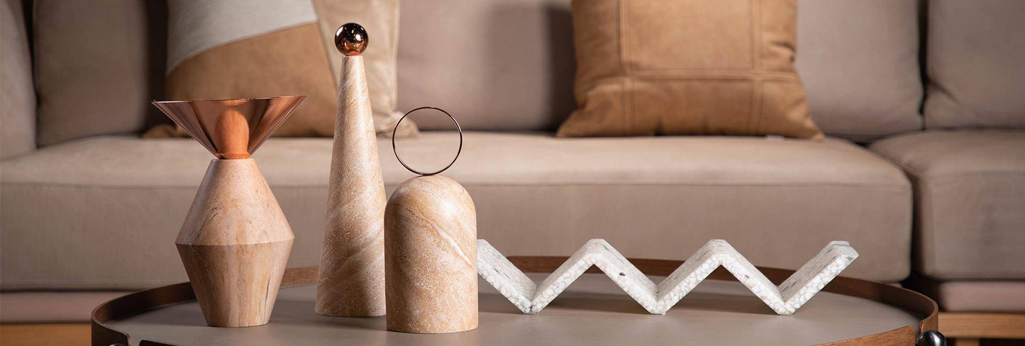 Brazilian Style Marble table Vase & Coper finish - Set of 3