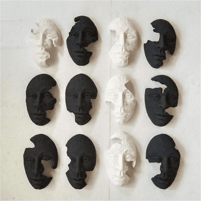 Historic Panel Human Face Terracotta Wall Mural- set of 12