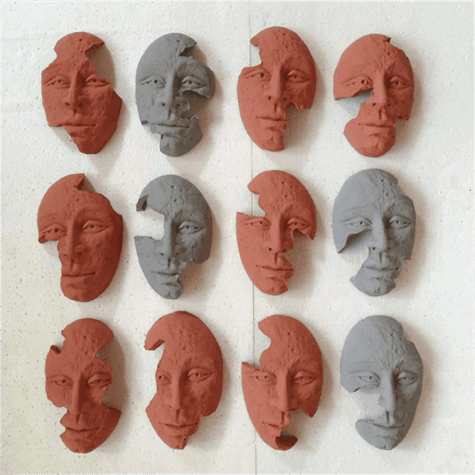 Human Face Elegant Terracotta Wall Mural- set of 12