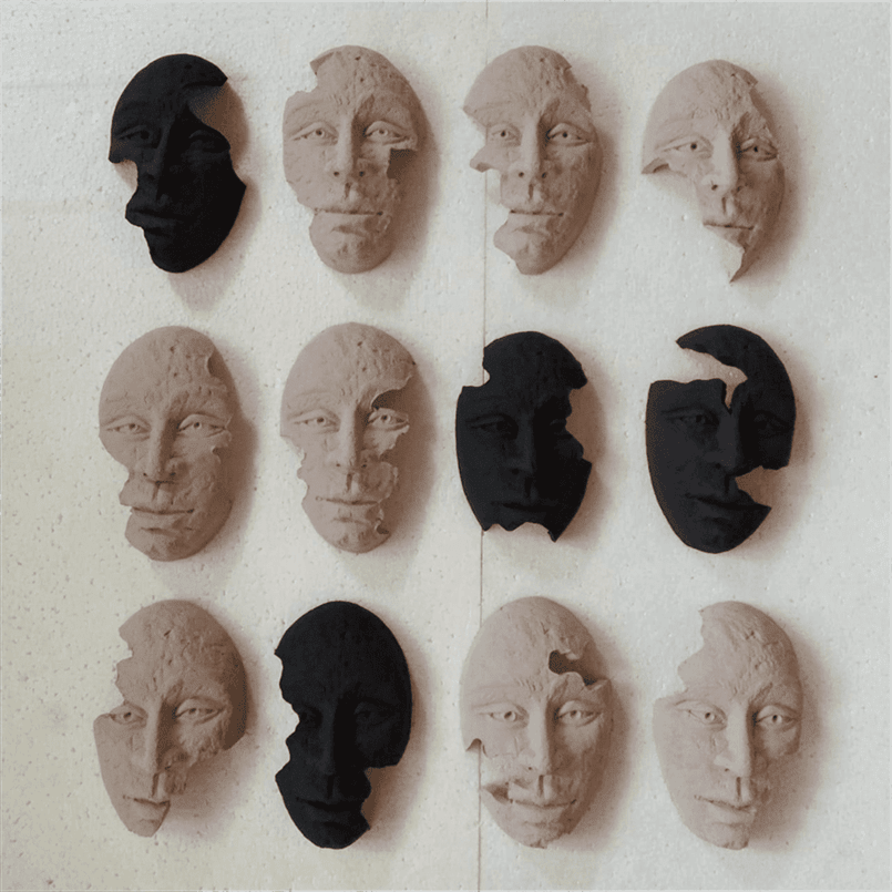 Human Face Terracotta Wall Mural- set of 12