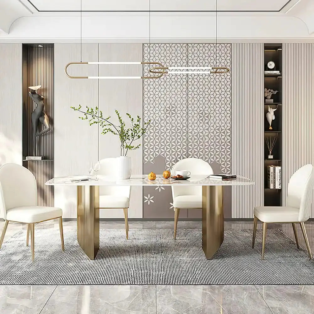 Dashona White Italian Style Black Pedestal modern Dining Table 6 seater