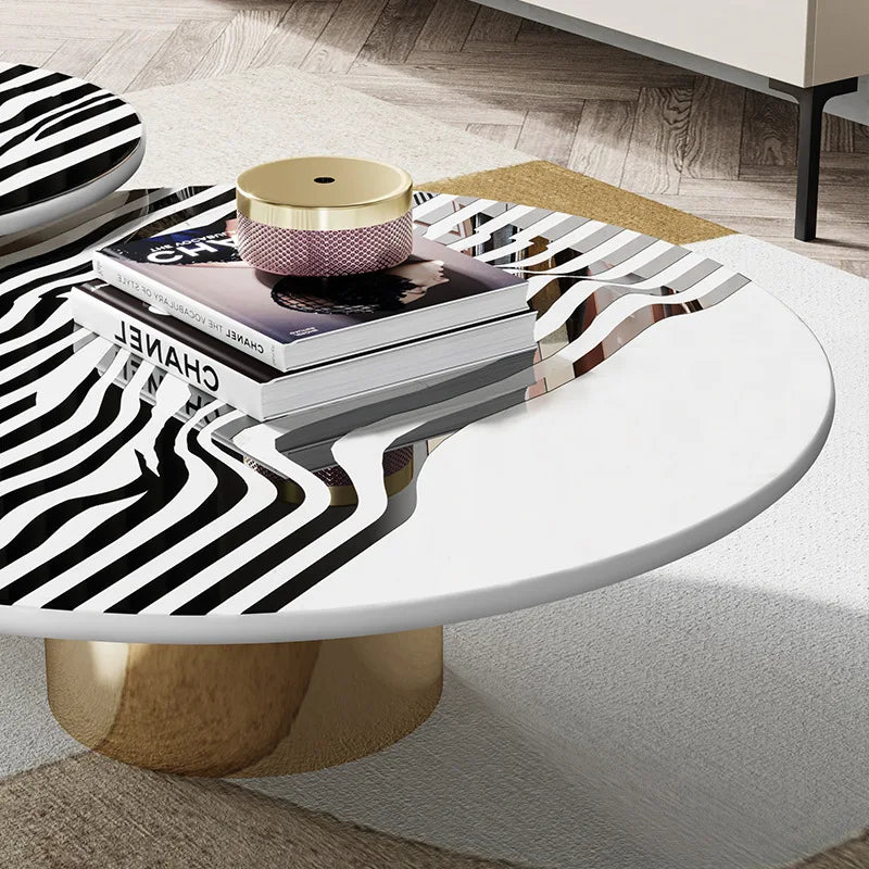 Oval Shape Zibra Stripes Luxury Marble Center Table