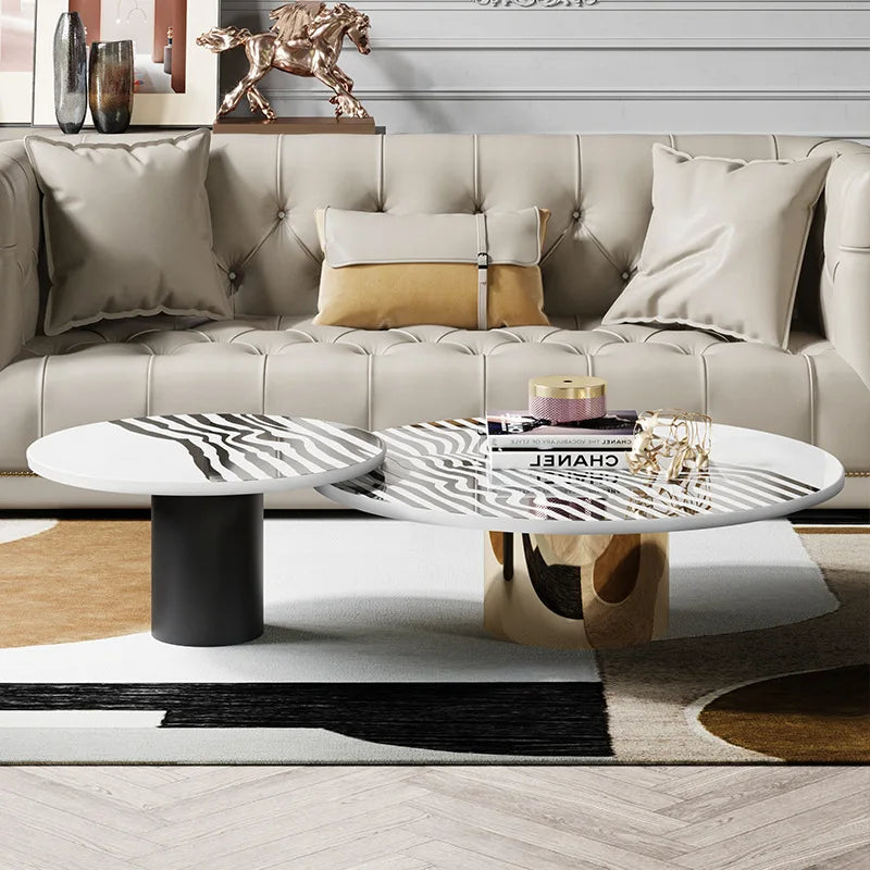 Oval Shape Zibra Stripes Luxury Marble Center Table