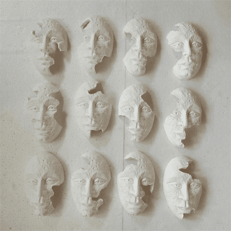 Serenity Theme Human Face Terracotta Wall Mural- set of 12