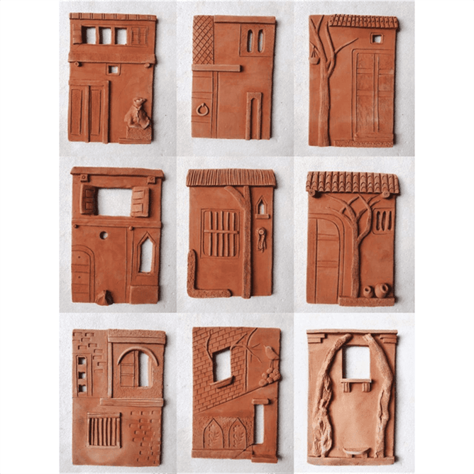 Timeless Heritage Village House Terracotta Wall Mural- set of 9