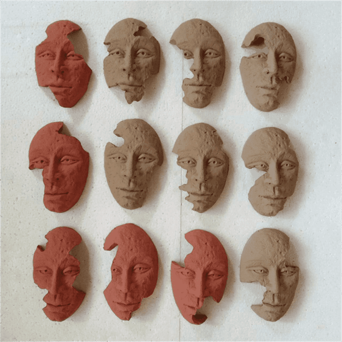 Traditional Folk Human Face Art Terracotta Wall Mural- set of 12