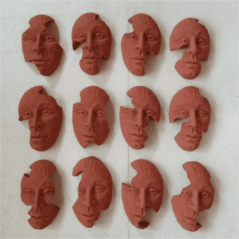 Vintage Artistry Human Face Terracotta Wall Mural- set of 12