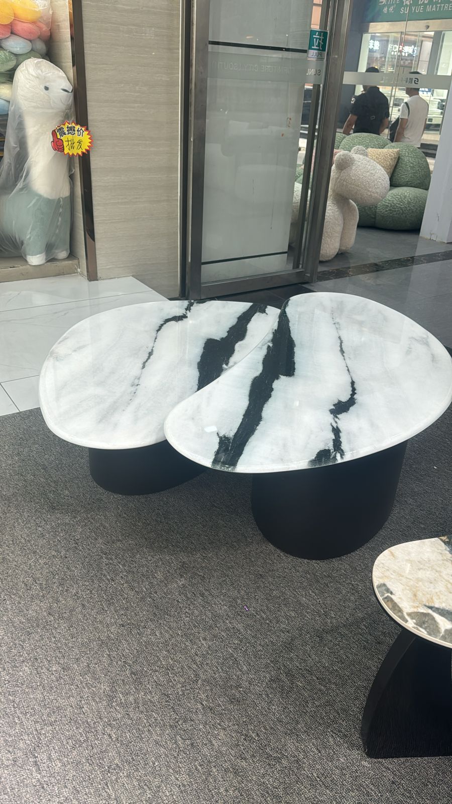 White novelty modern center table with marble top - set of 2