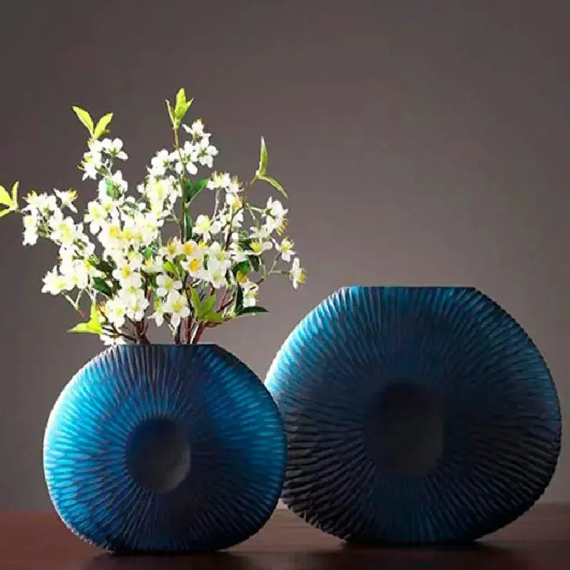Marine Blue Glass table Vase- Set of 2