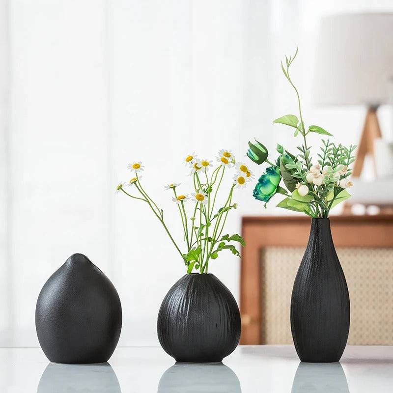 Charcoal Black Table Top Vase - Set of 3
