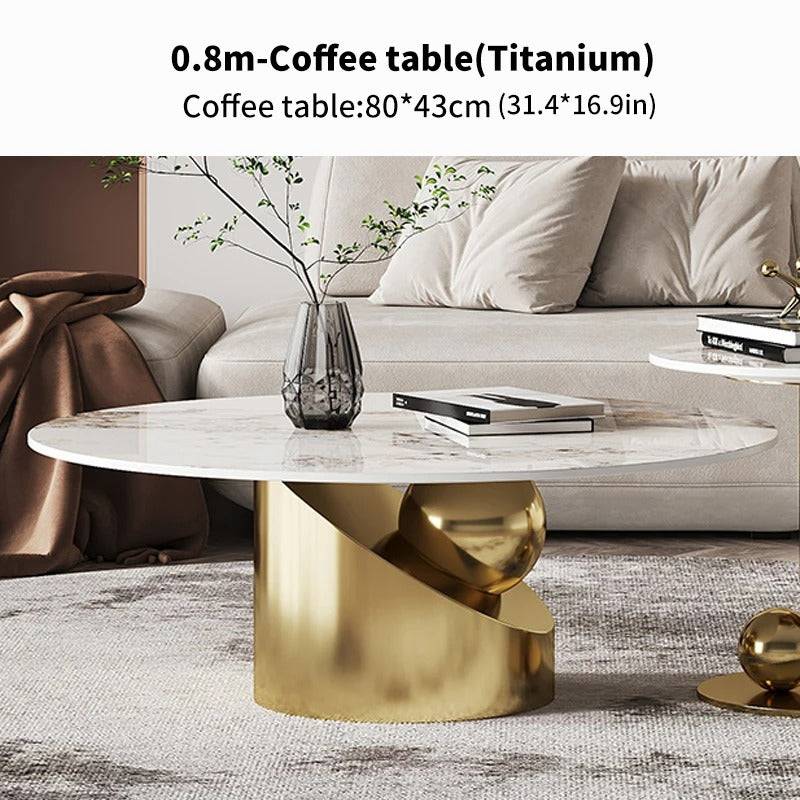 a coffee table with a marble top in a living room