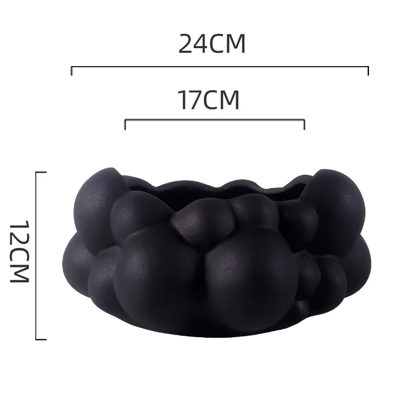 Cloud Shape Abstract Black and White Ceramic Vase - set of 2