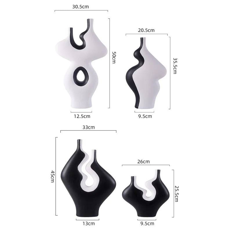 Abstract White & Black table Vase- Set of 2