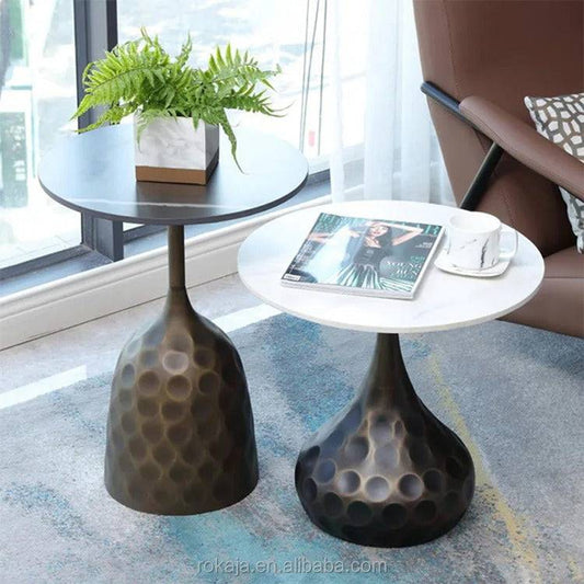 Bronze hammered contemporary sofa marble side table -  set of 2