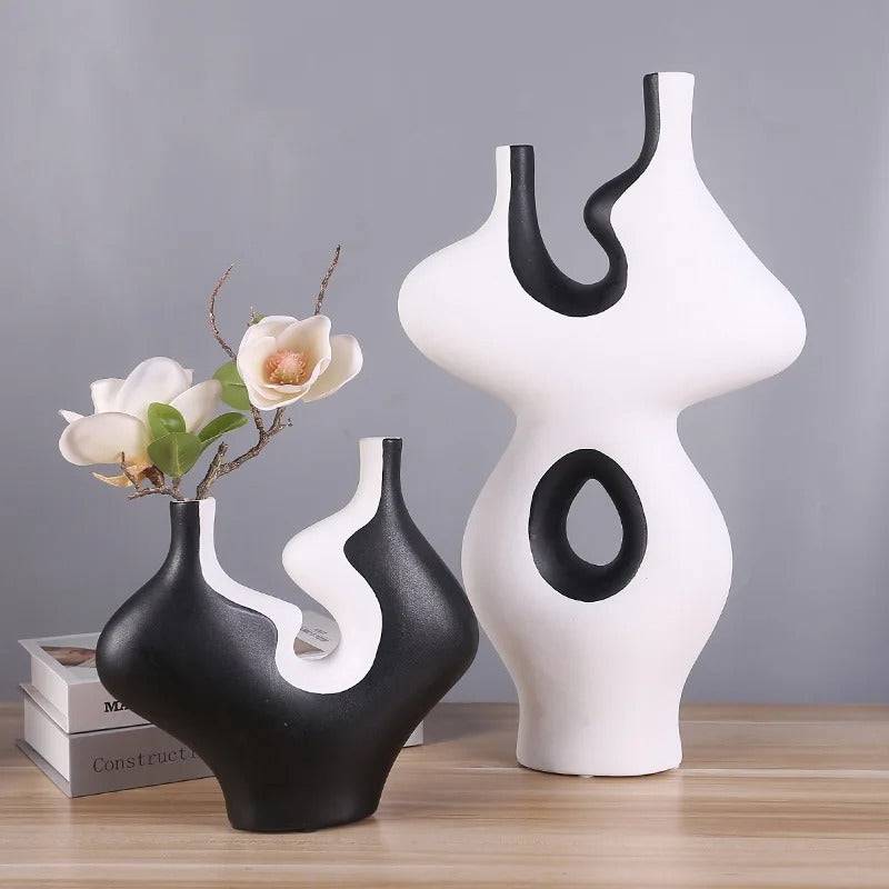 Abstract White & Black table Vase- Set of 2