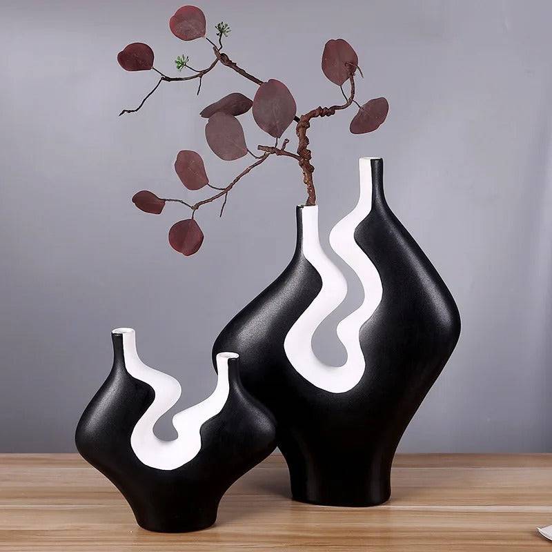 Abstract White & Black table Vase- Set of 2