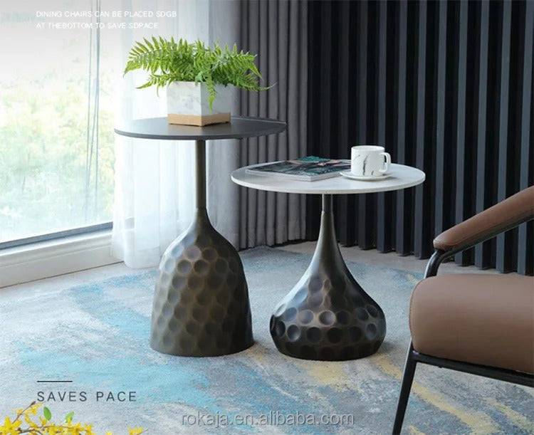 Bronze hammered contemporary sofa marble side table -  set of 2