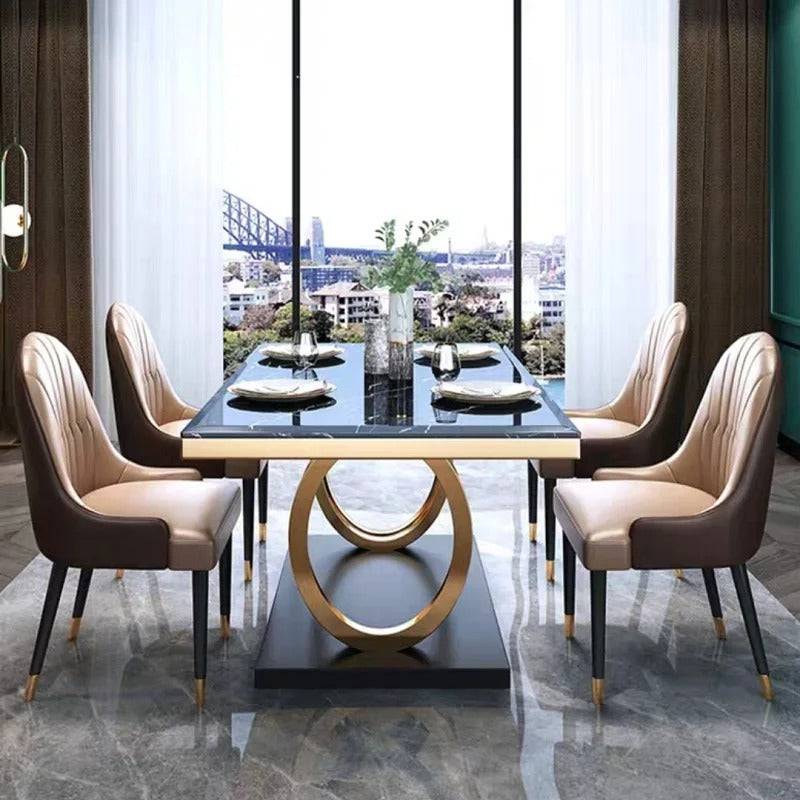 Portland Oval black & Gold Premium modern marble dining table 6 seater